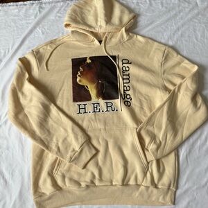 H.E.R DAMAGE Cream Graphic Hoodie Size XL
